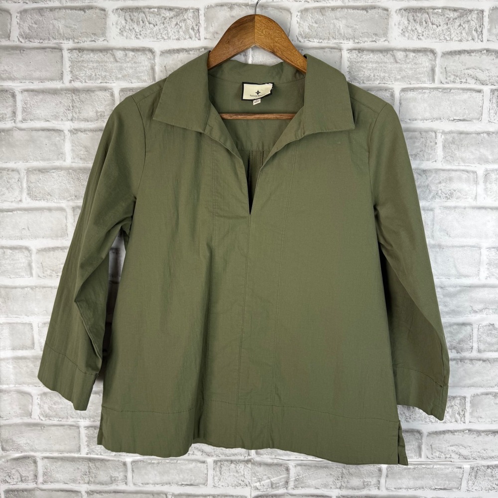 Tuckernuck Olive Green Cotton Spandex Popover V-Neck Top Y24237T Womens SMALL